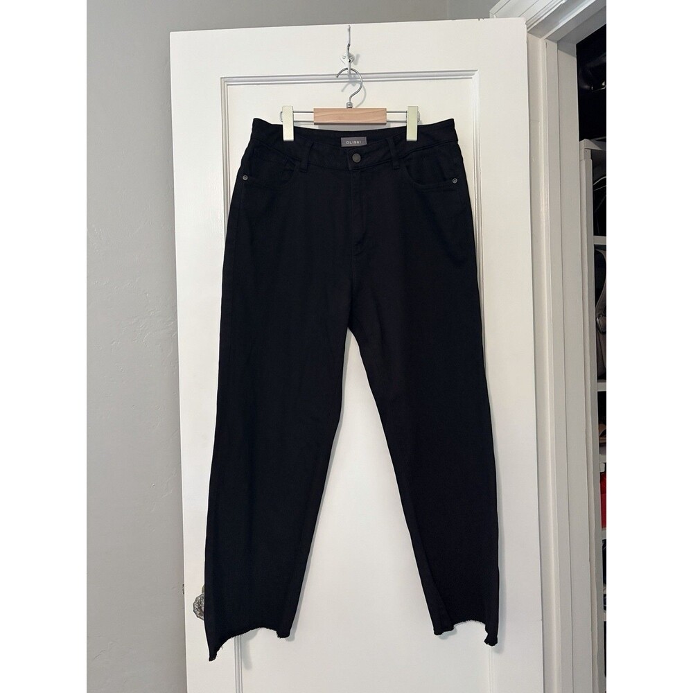 DL1961 Hepburn Ashwell Crop Jeans 30 Black Wide Leg Raw Hem High Rise Tencell